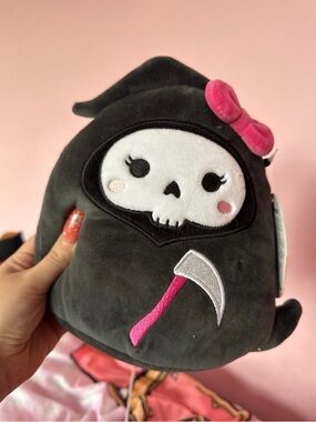 Squishmallows Jane Black Grim Reaper Plush with Pink Bow and Accents